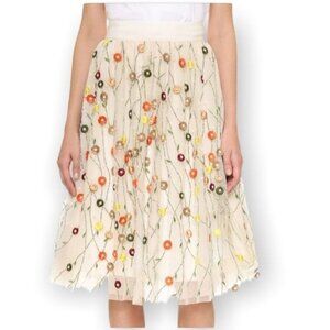 Alice + Olivia Floral Embroidered A-Line Skirt